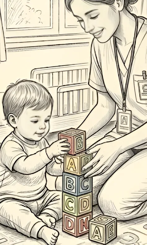 Staff gently playing with a baby