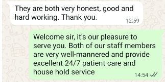 WhatsApp customer feedback screenshot