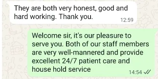 WhatsApp customer feedback screenshot