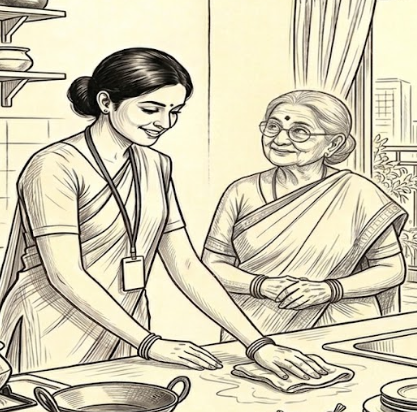 Elderly person receiving caring support