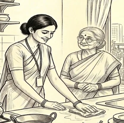 Elderly person receiving caring support