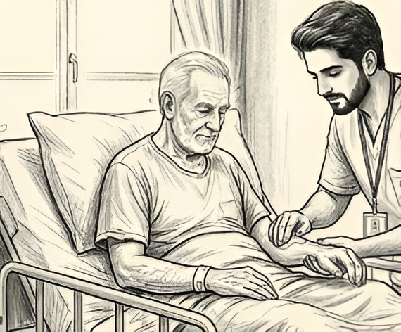 Caregiver checking a patient's health at home